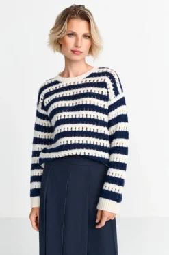 Rich & Royal Gestreifter Lochstrickpullover<Damen Pullover