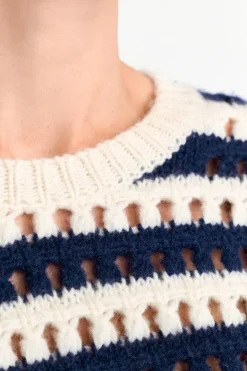 Rich & Royal Gestreifter Lochstrickpullover<Damen Pullover