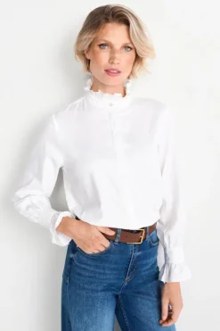 Rich & Royal Weiße Bluse Mit Rüschenkragen<Damen Business Blusen|Casual Blusen