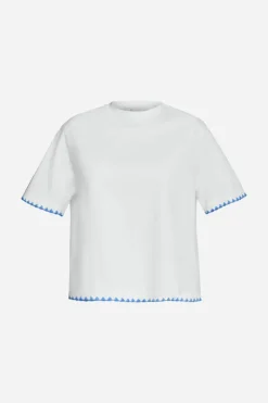 Rich & Royal Weißes T-Shirt Mit Blauen Stickereien<Damen T-Shirts